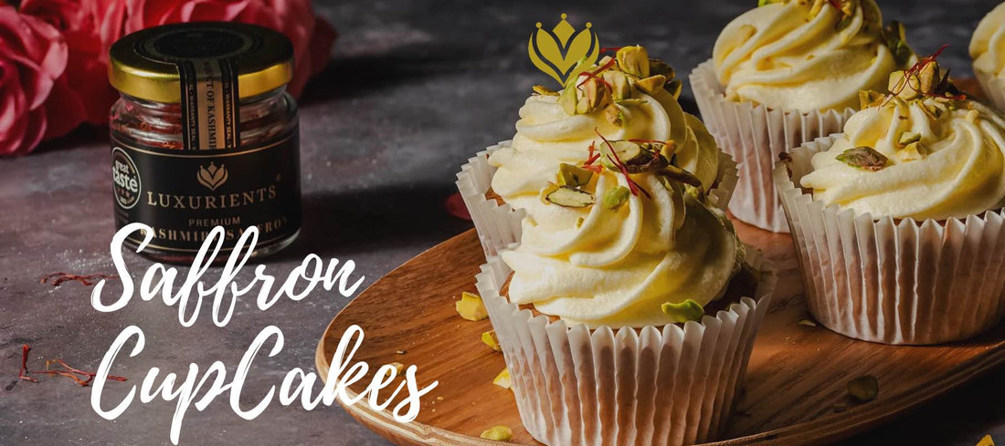 Saffron Cupcakes Recipe with Luxurients Kashmiri Saffron | Rose Water & Pistachio